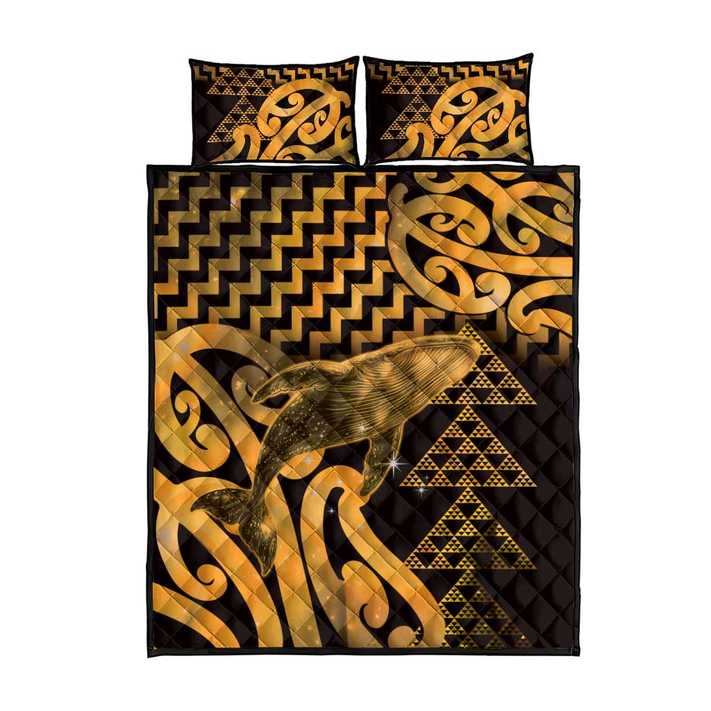 Humpback Whale Matariki New Zealand Quilt Bed Set NZ Maori Paikea Poutama Luxury Gold