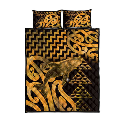 Humpback Whale Matariki New Zealand Quilt Bed Set NZ Maori Paikea Poutama Luxury Gold