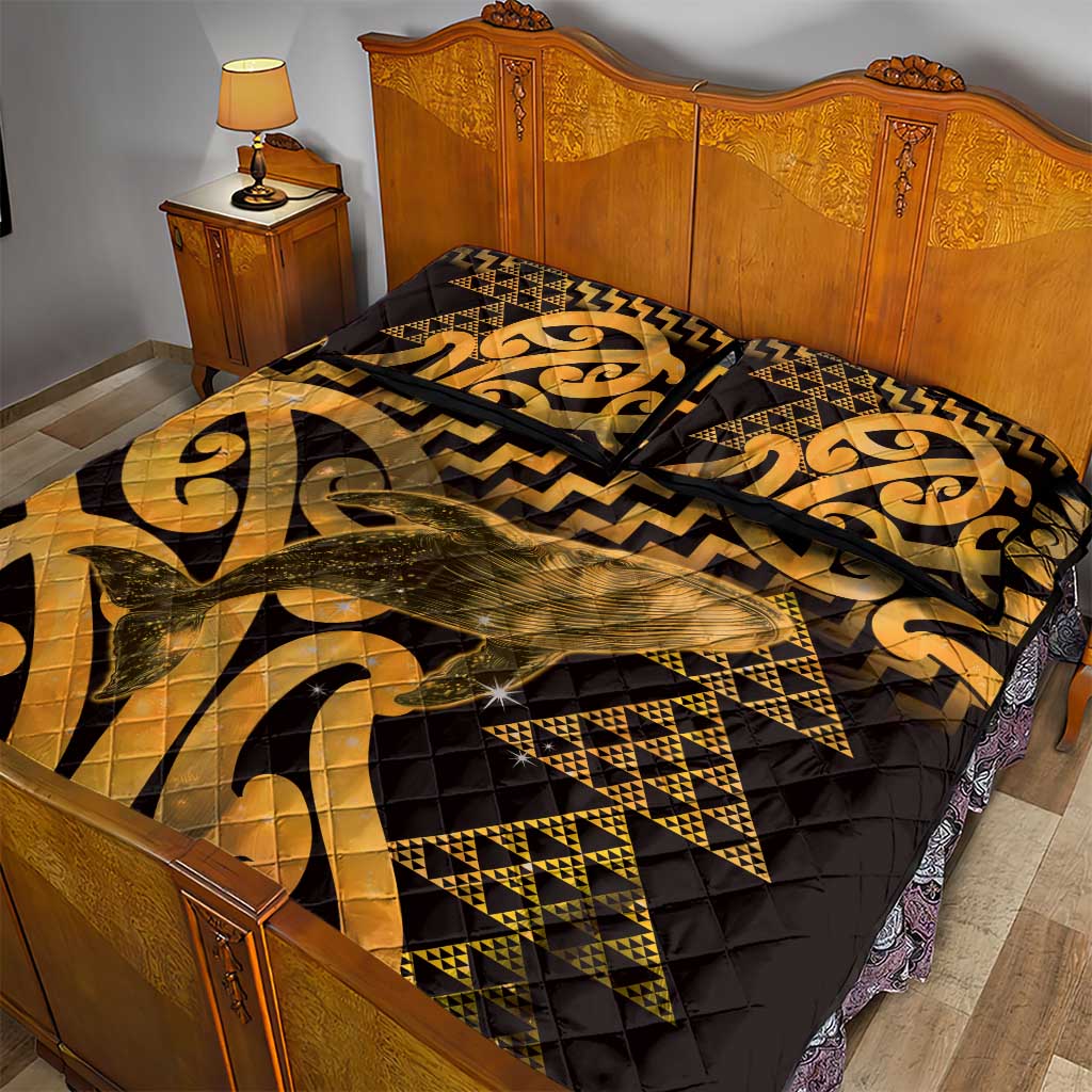 Humpback Whale Matariki New Zealand Quilt Bed Set NZ Maori Paikea Poutama Luxury Gold