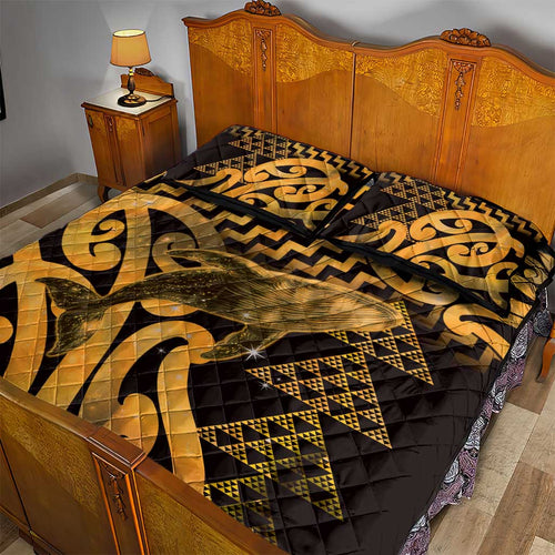 Humpback Whale Matariki New Zealand Quilt Bed Set NZ Maori Paikea Poutama Luxury Gold