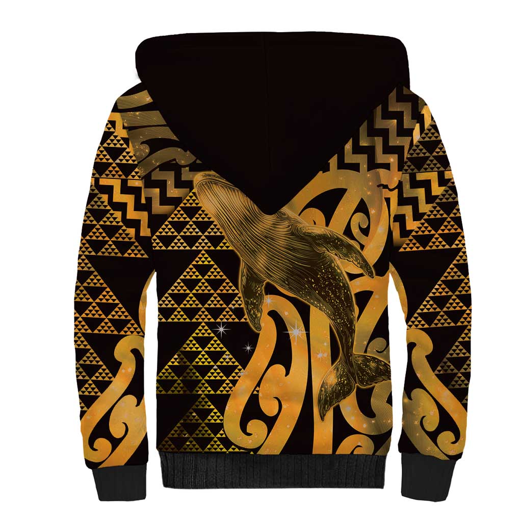 Humpback Whale Matariki New Zealand Sherpa Hoodie NZ Maori Paikea Poutama Luxury Gold