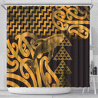 Humpback Whale Matariki New Zealand Shower Curtain NZ Maori Paikea Poutama Luxury Gold