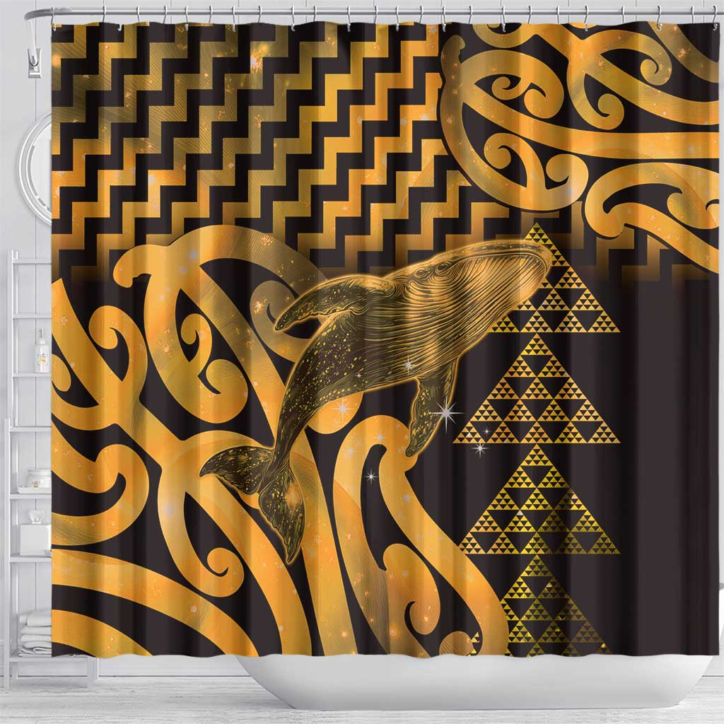Humpback Whale Matariki New Zealand Shower Curtain NZ Maori Paikea Poutama Luxury Gold