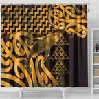 Humpback Whale Matariki New Zealand Shower Curtain NZ Maori Paikea Poutama Luxury Gold