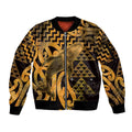 Humpback Whale Matariki New Zealand Sleeve Zip Bomber Jacket NZ Maori Paikea Poutama Luxury Gold