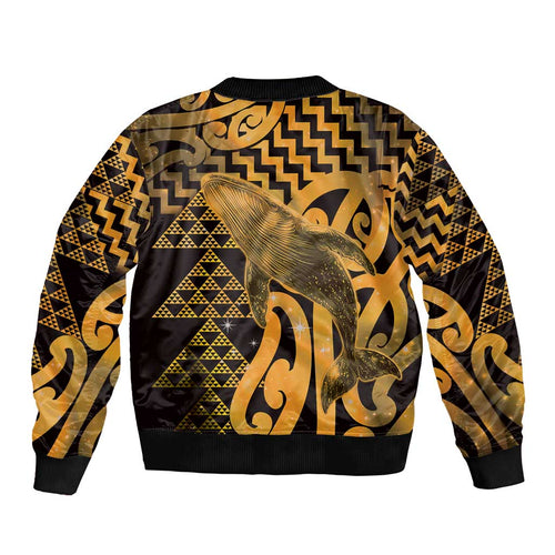 Humpback Whale Matariki New Zealand Sleeve Zip Bomber Jacket NZ Maori Paikea Poutama Luxury Gold