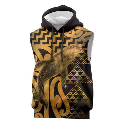 Humpback Whale Matariki New Zealand Sleeveless Hoodie NZ Maori Paikea Poutama Luxury Gold