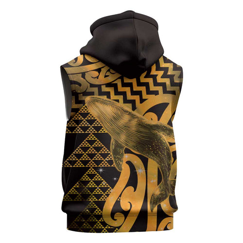 Humpback Whale Matariki New Zealand Sleeveless Hoodie NZ Maori Paikea Poutama Luxury Gold