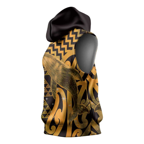 Humpback Whale Matariki New Zealand Sleeveless Hoodie NZ Maori Paikea Poutama Luxury Gold
