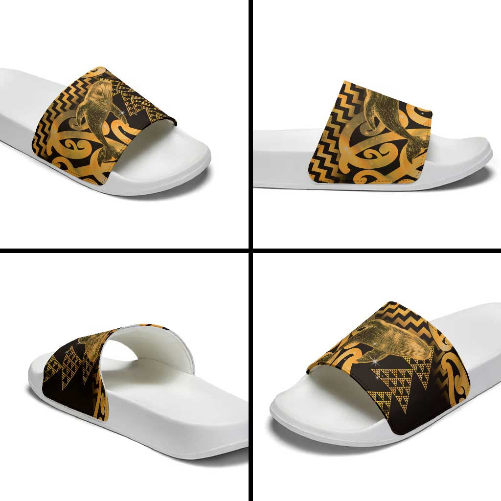 Humpback Whale Matariki New Zealand Slide Sandals NZ Maori Paikea Poutama Luxury Gold