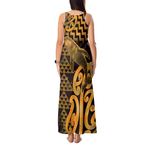 Humpback Whale Matariki New Zealand Tank Maxi Dress NZ Maori Paikea Poutama Luxury Gold