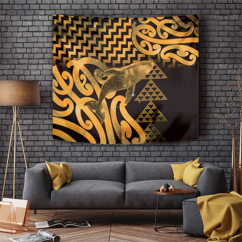 Humpback Whale Matariki New Zealand Tapestry NZ Maori Paikea Poutama Luxury Gold