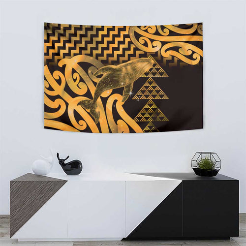 Humpback Whale Matariki New Zealand Tapestry NZ Maori Paikea Poutama Luxury Gold