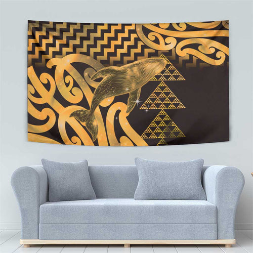 Humpback Whale Matariki New Zealand Tapestry NZ Maori Paikea Poutama Luxury Gold