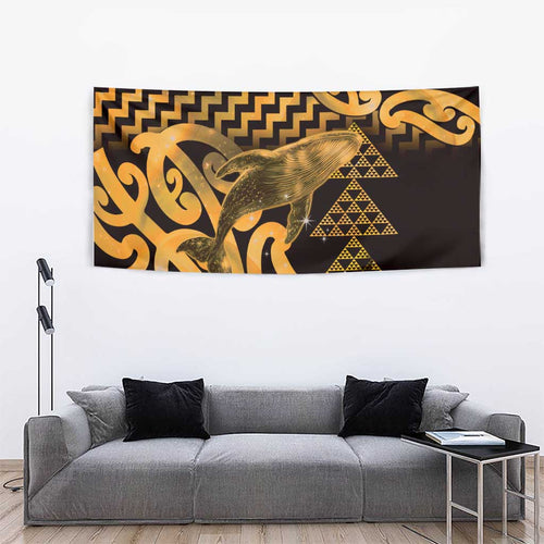 Humpback Whale Matariki New Zealand Tapestry NZ Maori Paikea Poutama Luxury Gold