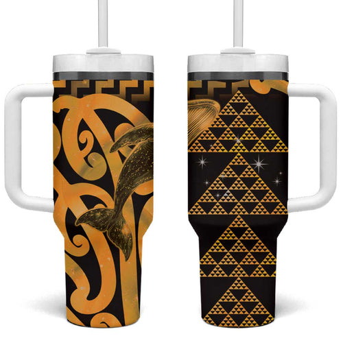 Humpback Whale Matariki New Zealand Tumbler With Handle NZ Maori Paikea Poutama Luxury Gold