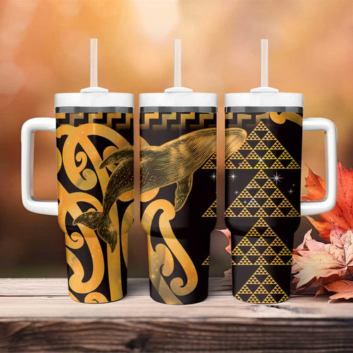 Humpback Whale Matariki New Zealand Tumbler With Handle NZ Maori Paikea Poutama Luxury Gold
