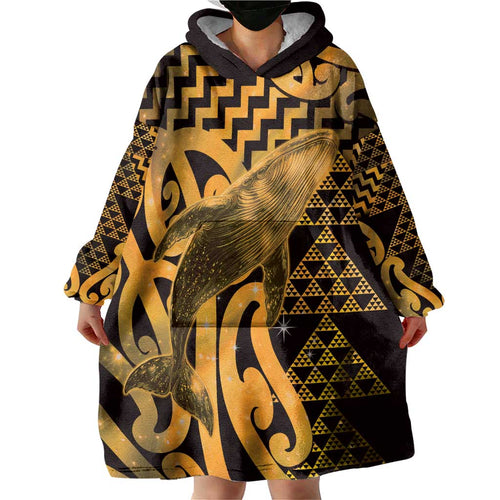 Humpback Whale Matariki New Zealand Wearable Blanket Hoodie NZ Maori Paikea Poutama Luxury Gold