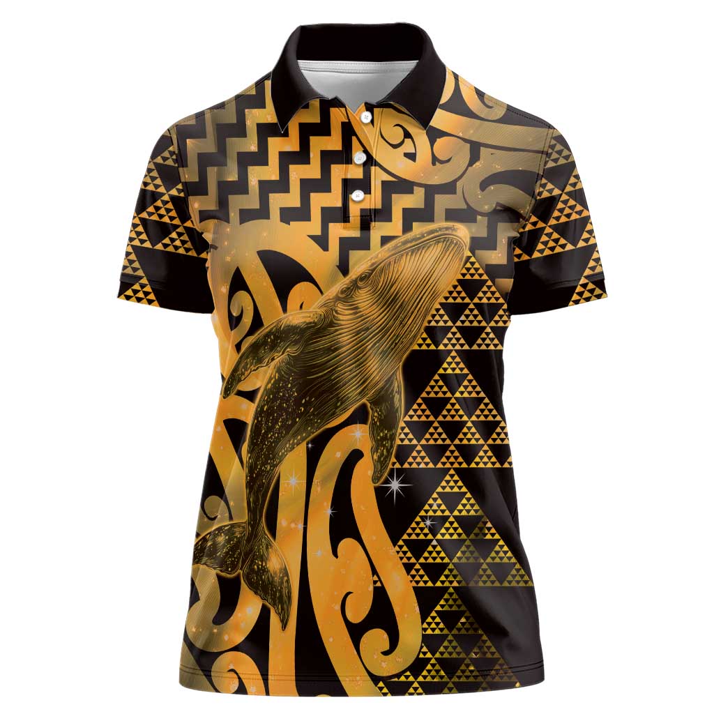 Humpback Whale Matariki New Zealand Women Polo Shirt NZ Maori Paikea Poutama Luxury Gold