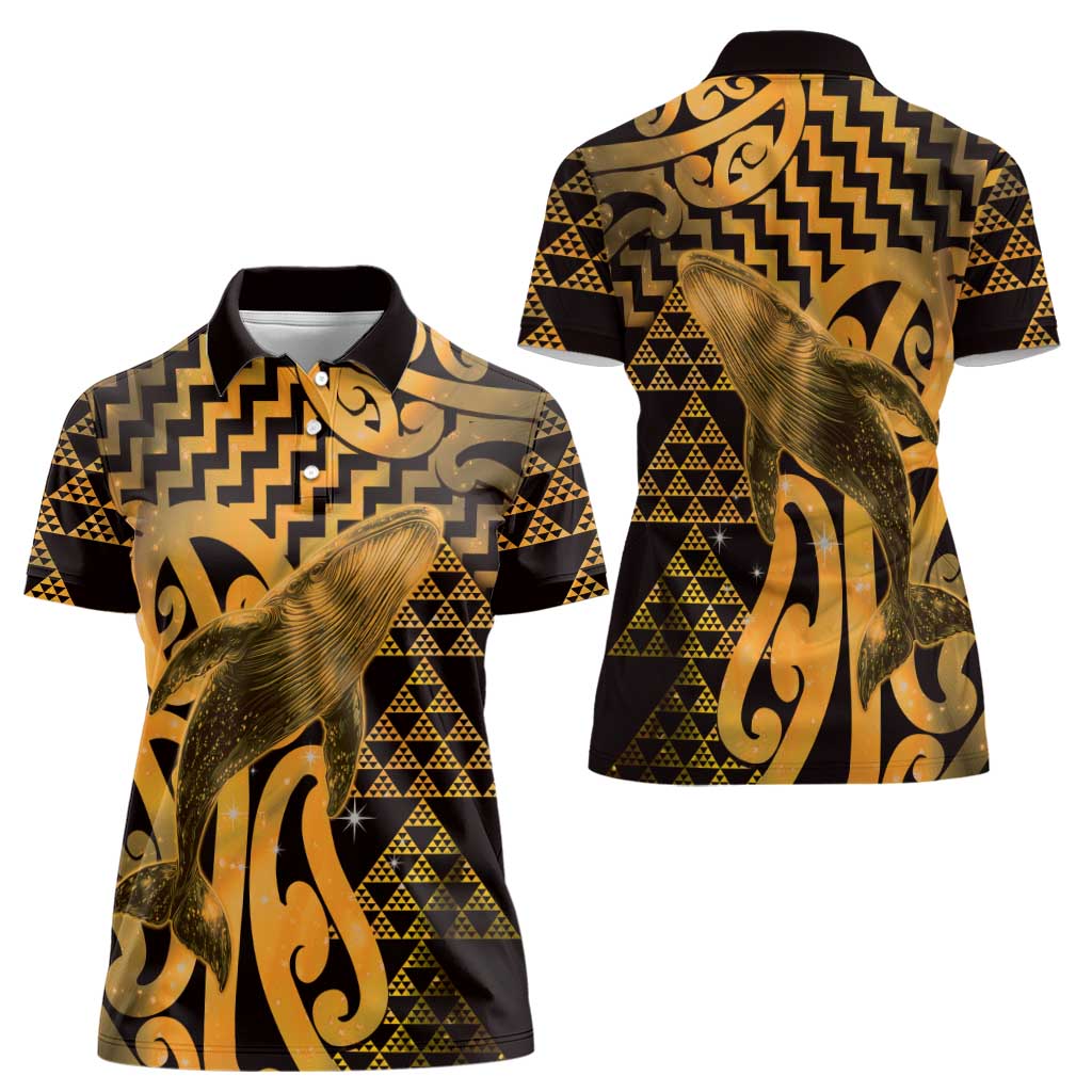 Humpback Whale Matariki New Zealand Women Polo Shirt NZ Maori Paikea Poutama Luxury Gold