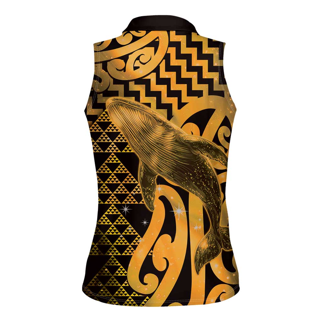 Humpback Whale Matariki New Zealand Women Sleeveless Polo Shirt NZ Maori Paikea Poutama Luxury Gold