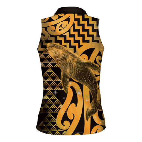 Humpback Whale Matariki New Zealand Women Sleeveless Polo Shirt NZ Maori Paikea Poutama Luxury Gold