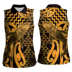 Humpback Whale Matariki New Zealand Women Sleeveless Polo Shirt NZ Maori Paikea Poutama Luxury Gold
