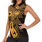 Humpback Whale Matariki New Zealand Women Sleeveless Polo Shirt NZ Maori Paikea Poutama Luxury Gold