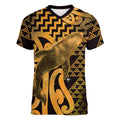 Humpback Whale Matariki New Zealand Women V-Neck T-Shirt NZ Maori Paikea Poutama Luxury Gold