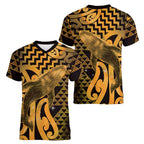 Humpback Whale Matariki New Zealand Women V-Neck T-Shirt NZ Maori Paikea Poutama Luxury Gold