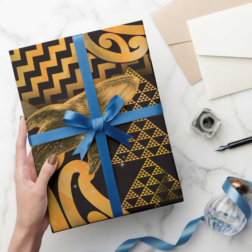 Humpback Whale Matariki New Zealand Wrapping Paper NZ Maori Paikea Poutama Luxury Gold