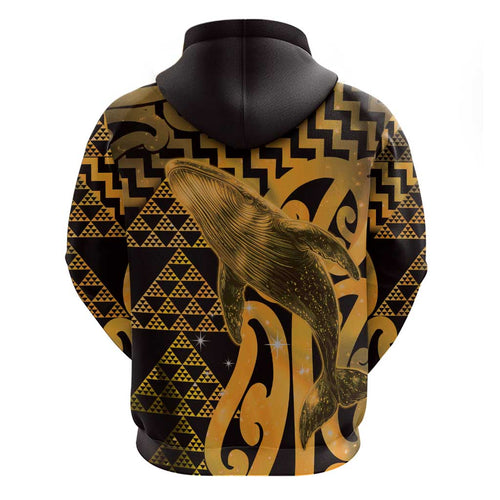 Humpback Whale Matariki New Zealand Zip Hoodie NZ Maori Paikea Poutama Luxury Gold