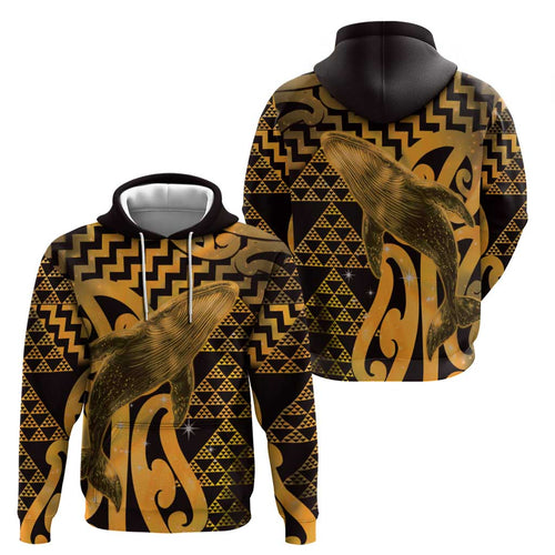 Humpback Whale Matariki New Zealand Zip Hoodie NZ Maori Paikea Poutama Luxury Gold