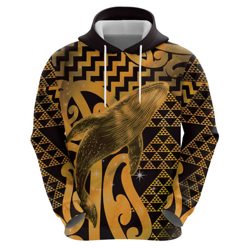 Humpback Whale Matariki New Zealand Zip Hoodie NZ Maori Paikea Poutama Luxury Gold