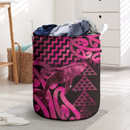 Humpback Whale Matariki New Zealand Laundry Basket NZ Maori Paikea Poutama Luxury Pink