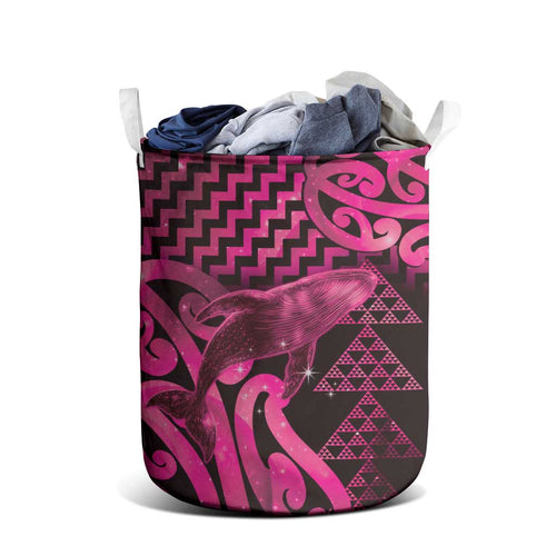 Humpback Whale Matariki New Zealand Laundry Basket NZ Maori Paikea Poutama Luxury Pink