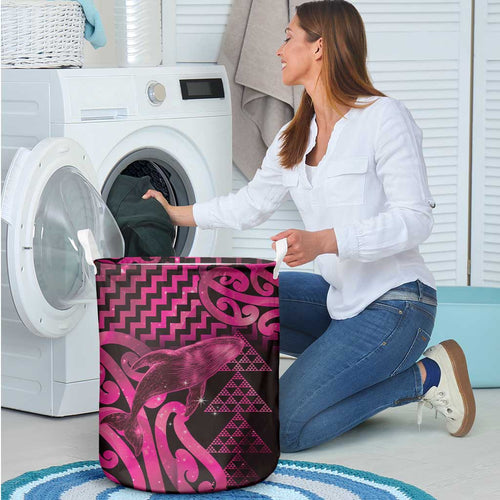 Humpback Whale Matariki New Zealand Laundry Basket NZ Maori Paikea Poutama Luxury Pink
