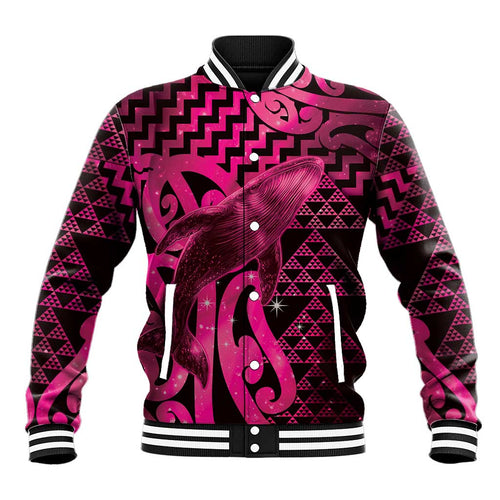 Humpback Whale Matariki New Zealand Baseball Jacket NZ Maori Paikea Poutama Luxury Pink