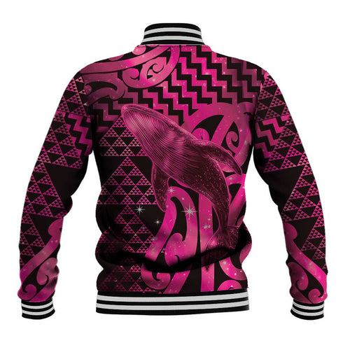 Humpback Whale Matariki New Zealand Baseball Jacket NZ Maori Paikea Poutama Luxury Pink