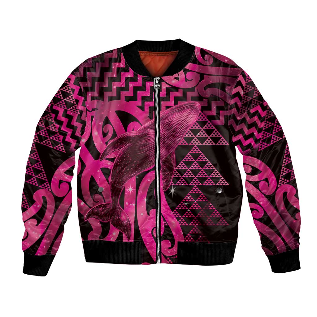 Humpback Whale Matariki New Zealand Bomber Jacket NZ Maori Paikea Poutama Luxury Pink