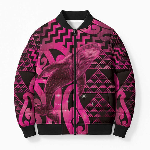 Humpback Whale Matariki New Zealand Bomber Puffer Jacket NZ Maori Paikea Poutama Luxury Pink