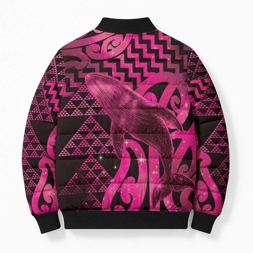 Humpback Whale Matariki New Zealand Bomber Puffer Jacket NZ Maori Paikea Poutama Luxury Pink