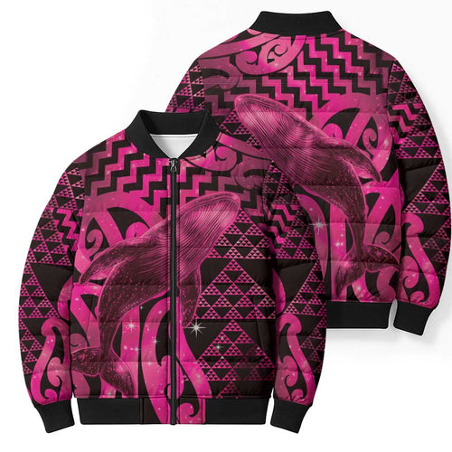Humpback Whale Matariki New Zealand Bomber Puffer Jacket NZ Maori Paikea Poutama Luxury Pink