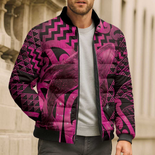 Humpback Whale Matariki New Zealand Bomber Puffer Jacket NZ Maori Paikea Poutama Luxury Pink