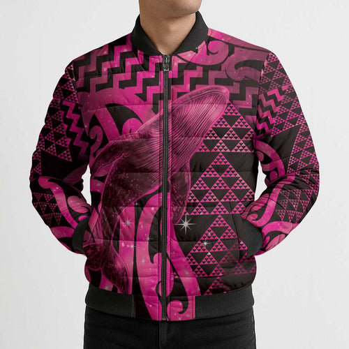 Humpback Whale Matariki New Zealand Bomber Puffer Jacket NZ Maori Paikea Poutama Luxury Pink