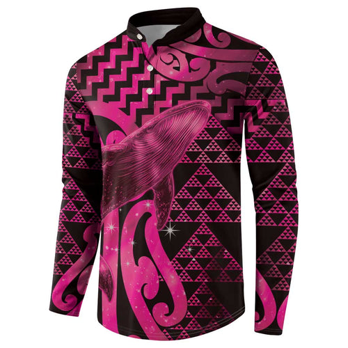 Humpback Whale Matariki New Zealand Button Sweatshirt NZ Maori Paikea Poutama Luxury Pink