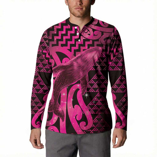 Humpback Whale Matariki New Zealand Button Sweatshirt NZ Maori Paikea Poutama Luxury Pink