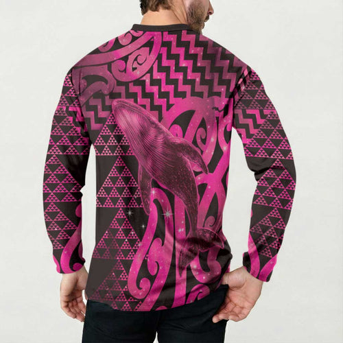 Humpback Whale Matariki New Zealand Button Sweatshirt NZ Maori Paikea Poutama Luxury Pink
