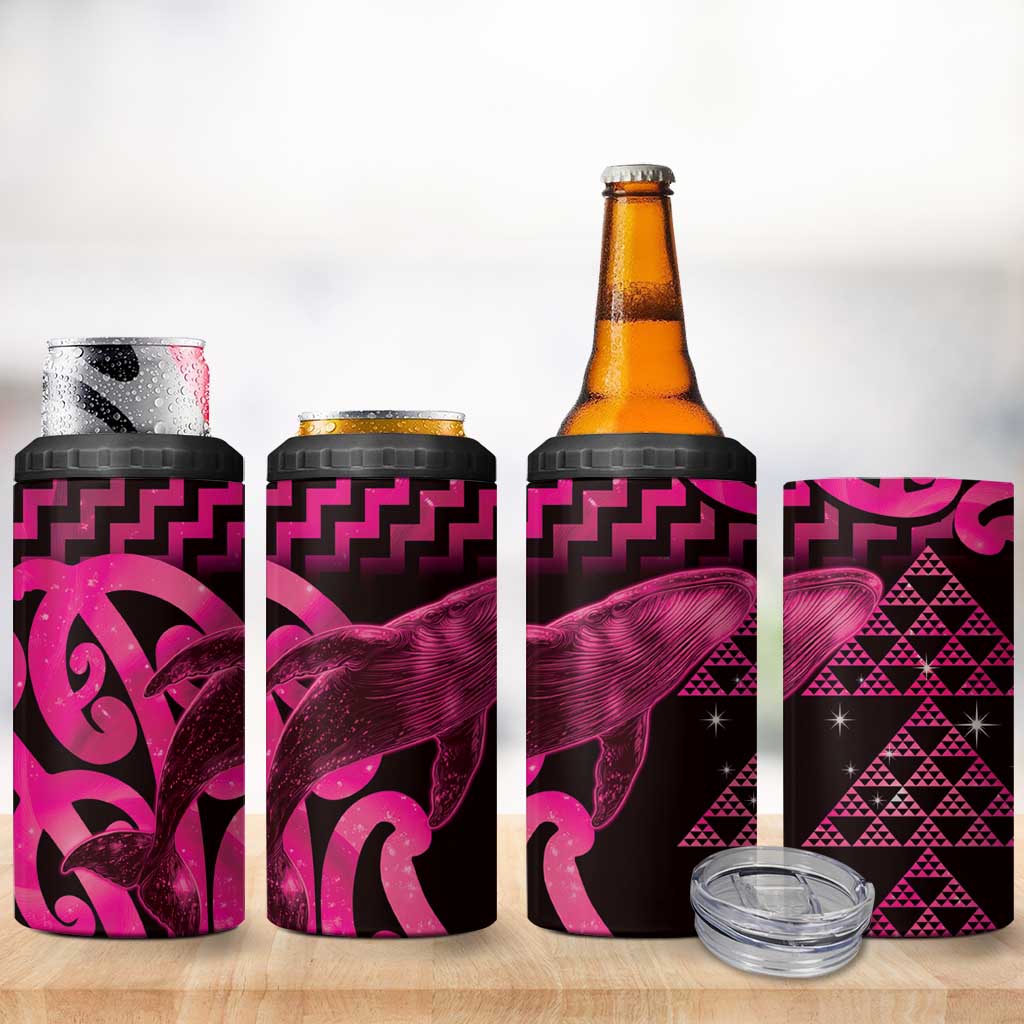 Humpback Whale Matariki New Zealand 4 in 1 Can Cooler Tumbler NZ Maori Paikea Poutama Luxury Pink