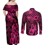 Humpback Whale Matariki New Zealand Couples Matching Off Shoulder Maxi Dress and Long Sleeve Button Shirt NZ Maori Paikea Poutama Luxury Pink